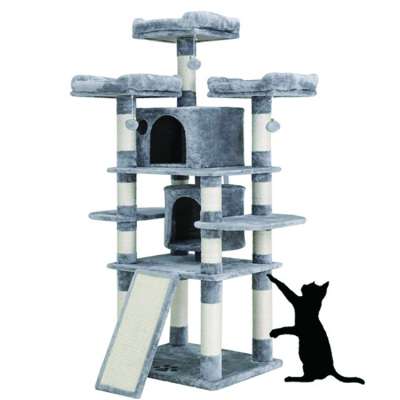 Durable Best Big Size Faux Fur Grey Pet Cat Tree With Pad