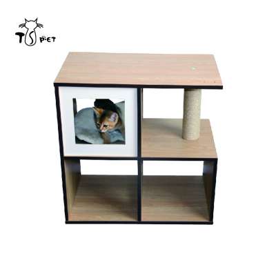 Luxury 2 Level Mdf Cardboard Wood Cat Tree Wall Shelf